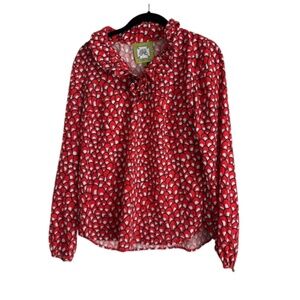 LIKE NEW Elizabeth McKay red and white long sleeve blouse